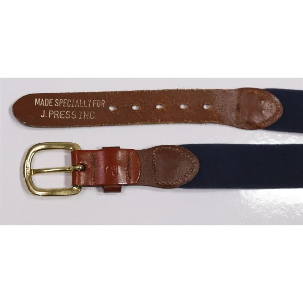 J. Press Vintage Navy Stretch Cotton Preppy Belt Brass Buckle 42